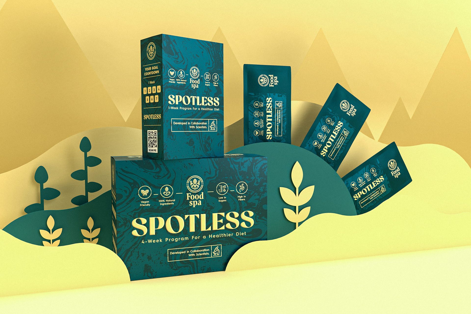 Spotless skincare product packaging showcasing a clean, elegant design with soft tones and minimalistic details, emphasizing its gentle and effective skin-clearing formula.